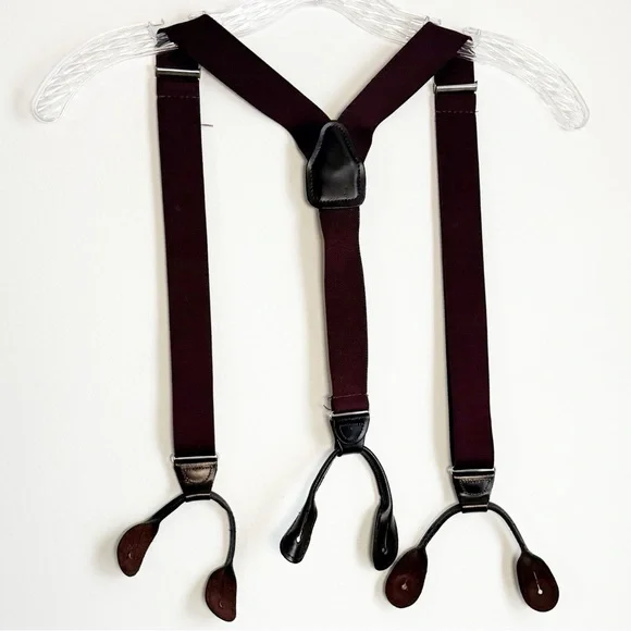 Classic Burgundy Braces with Elastic Straps, Leather Button Straps - Picture 4 of 11